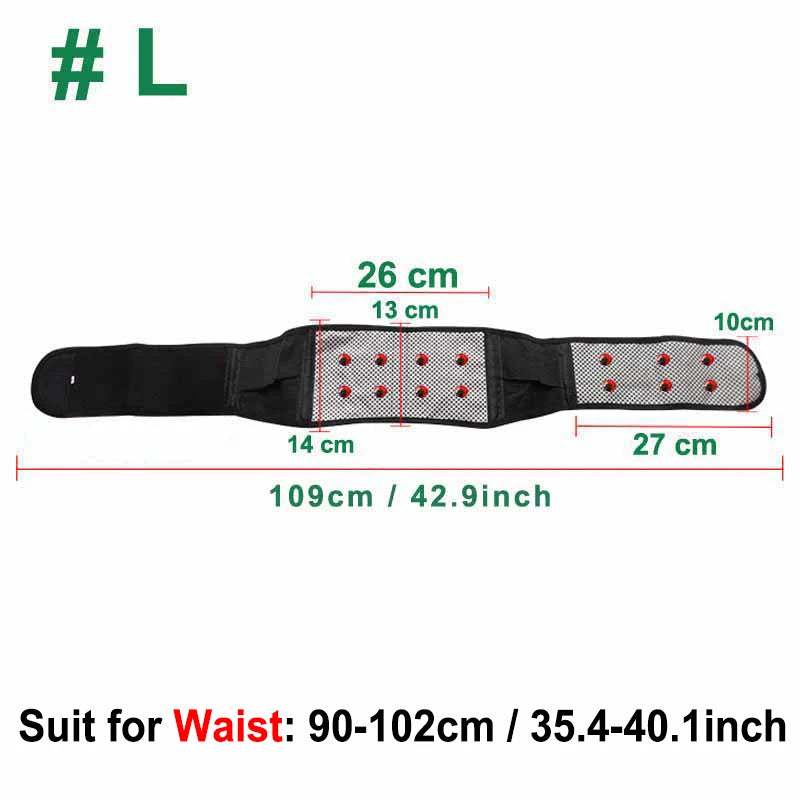 Tcare M - 4XL Adjustable Tourmaline Self Heating Magnetic Therapy Back Waist Support Belt Lumbar Brace Massage Band Health Care