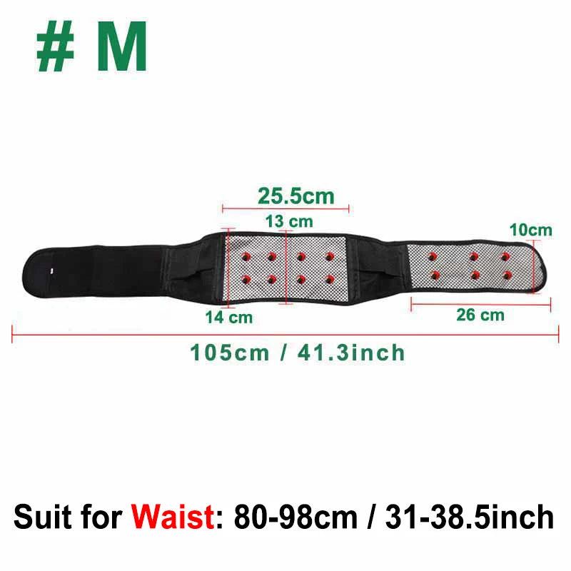 Tcare M - 4XL Adjustable Tourmaline Self Heating Magnetic Therapy Back Waist Support Belt Lumbar Brace Massage Band Health Care