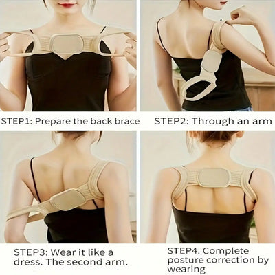 Adjustable Posture Correction Strap - Invisible, One Shoulder Design Hunchback Relief and Back Support, Khaki Nylon Blend