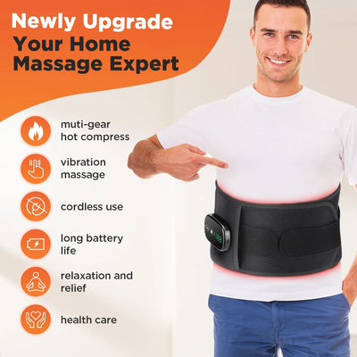 Heating Vibration Massager Belt, Red Light Hot Compress Waist Support Brace Waist Back Massage Lumbar Support Belt Health Care