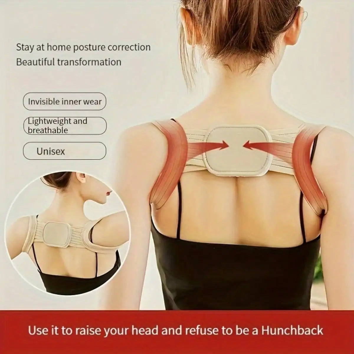 Adjustable Posture Correction Strap - Invisible, One Shoulder Design Hunchback Relief and Back Support, Khaki Nylon Blend