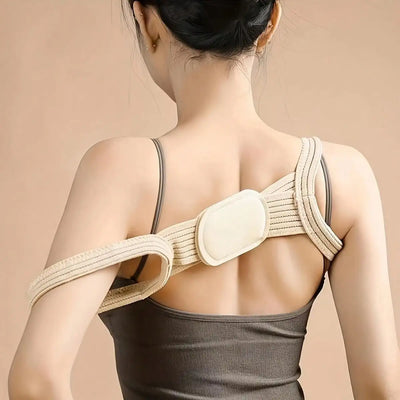 Adjustable Posture Correction Strap - Invisible, One Shoulder Design Hunchback Relief and Back Support, Khaki Nylon Blend