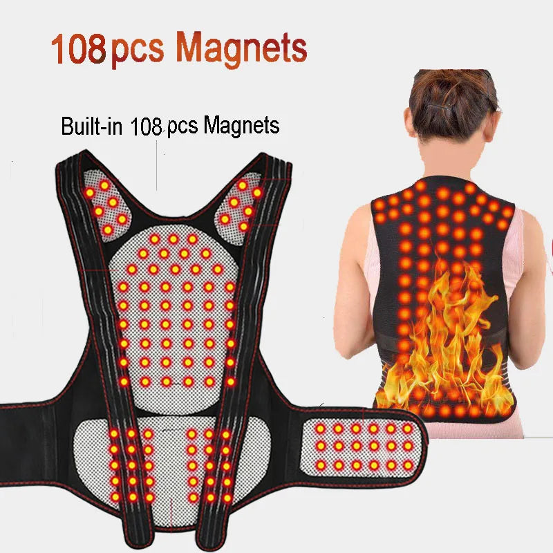 108 Tourmaline Self-heating Magnetic Therapy Support Belt Shoulder Back And Neck Massager Spine Lumbar Brace Posture Corrector